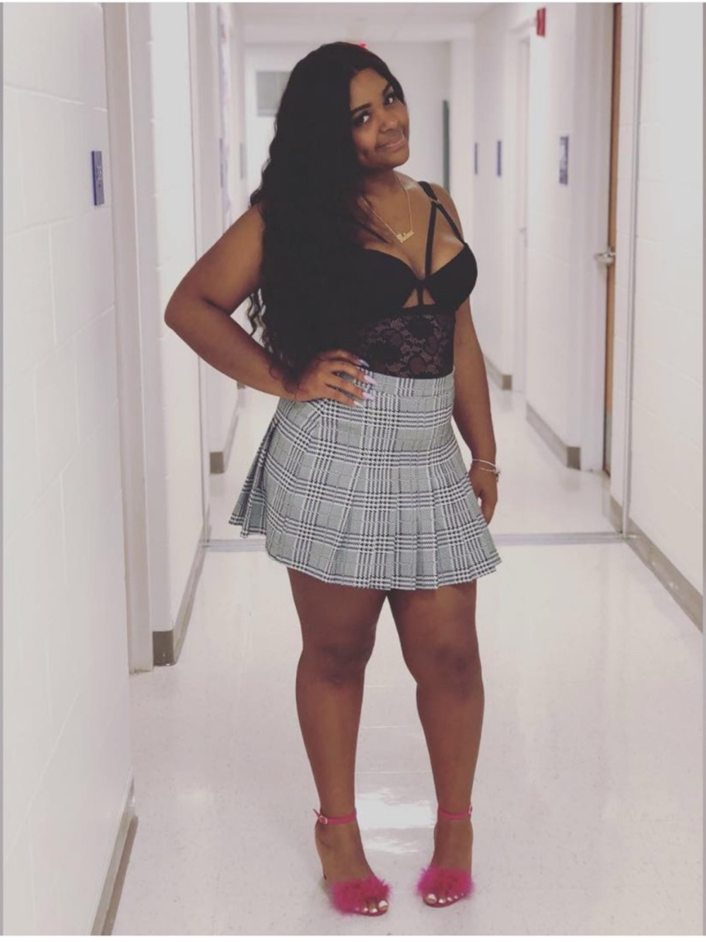 54% COTTON Plaid Pleated Mini Skirt